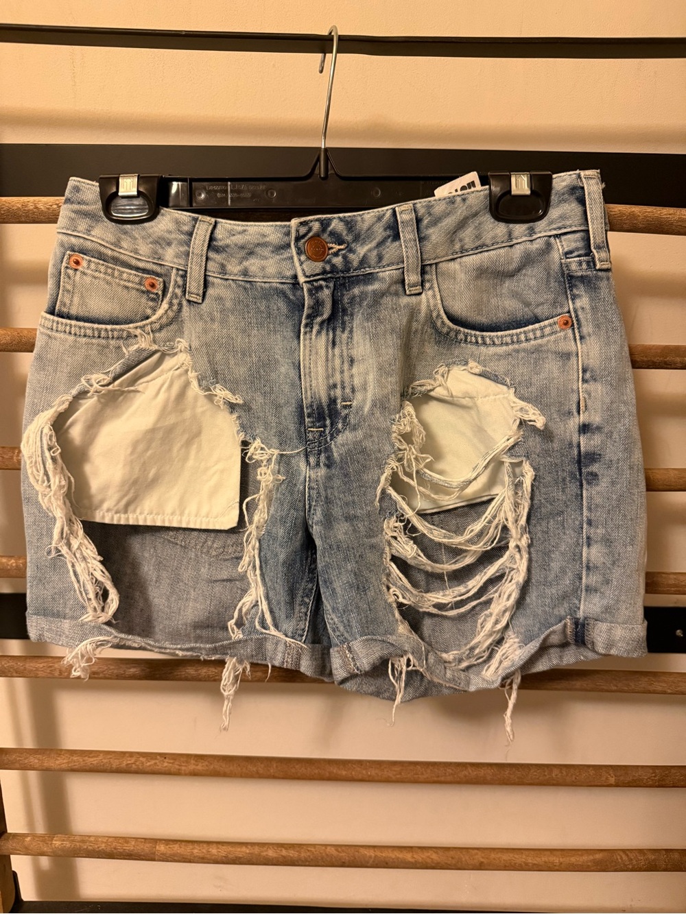 Topshop Light Blue Distressed Denim Shorts
